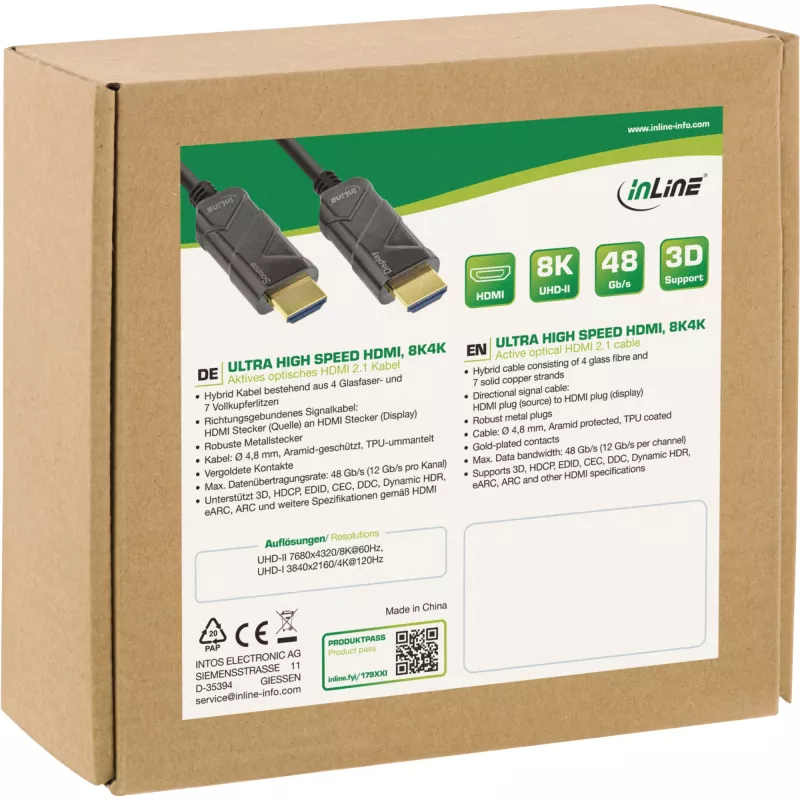 Cabo InLine HDMI AOC, cabo HDMI Ultra High Speed, 8K4K, preto, 20 m