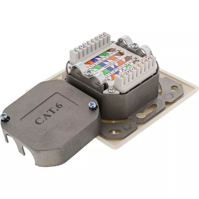 Tomada de parede InLine Cat.6 2x RJ45 horizontal — montagem à superfície ou embutida