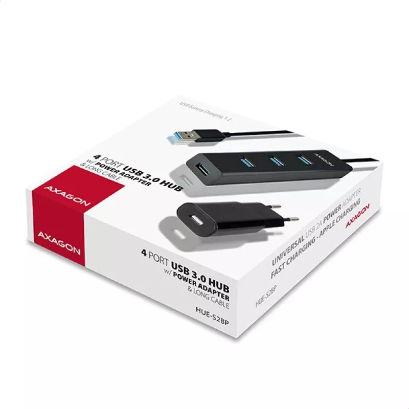 Axagon HUE-S2BP hub de carregamento 4x USB 3.0 com cabo de 1,2 m incl. fonte de alimentação