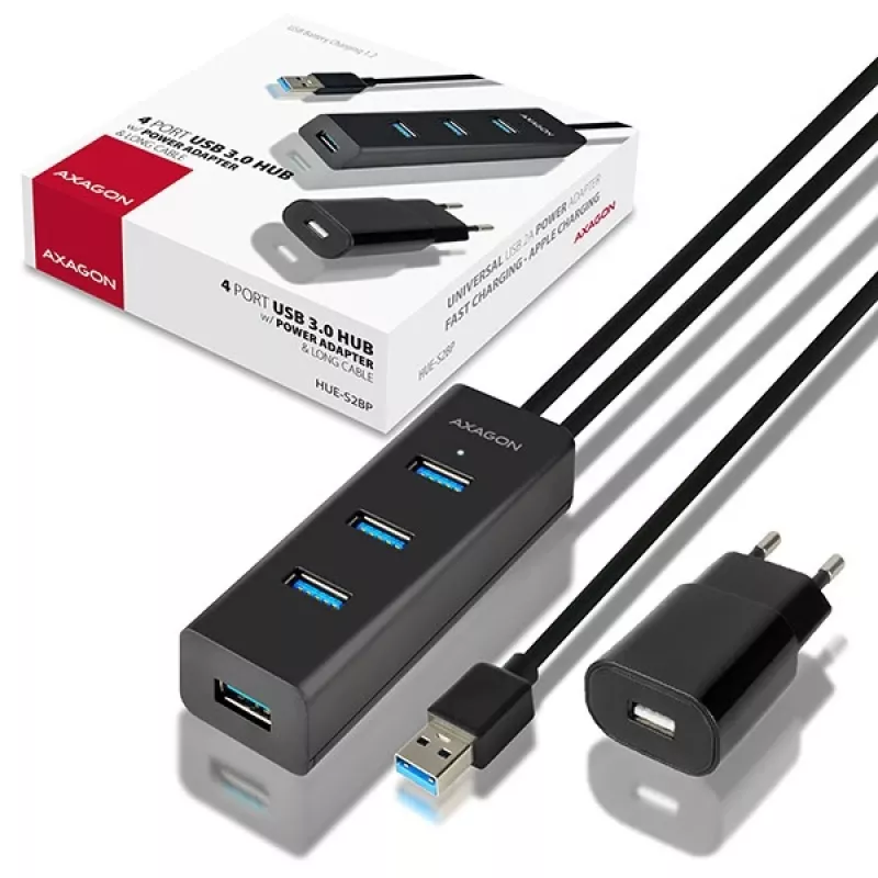 Axagon HUE-S2BP hub de carregamento 4x USB 3.0 com cabo de 1,2 m incl. fonte de alimentação