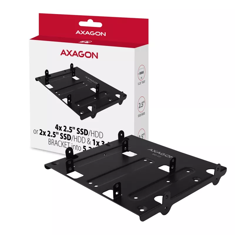 Suporte Axagon RHD-435 para 4x 2,5 polegadas ou 2x 2,5 polegadas HDD/SSD & 1x 3,5 polegadas HDD em baia de 5,25 polegadas, Metal