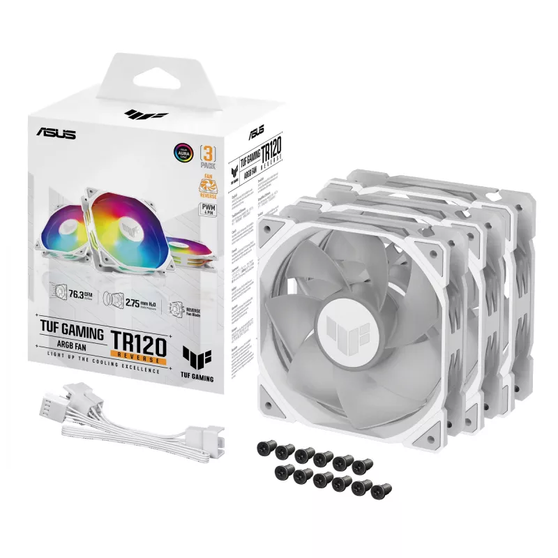 Arrefecedor de ar para caixa de computador ASUS TUF GAMING TR120 ARGB REVERSE 3IN1 branco 12 cm