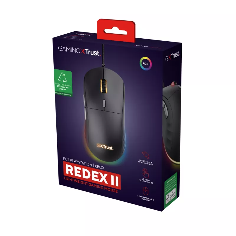 Rato gaming Trust GXT 925 REDEX II para destro USB Type-A laser 10000 DPI