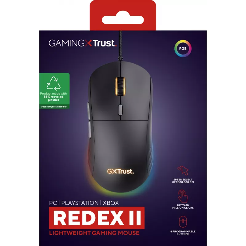 Rato gaming Trust GXT 925 REDEX II para destro USB Type-A laser 10000 DPI