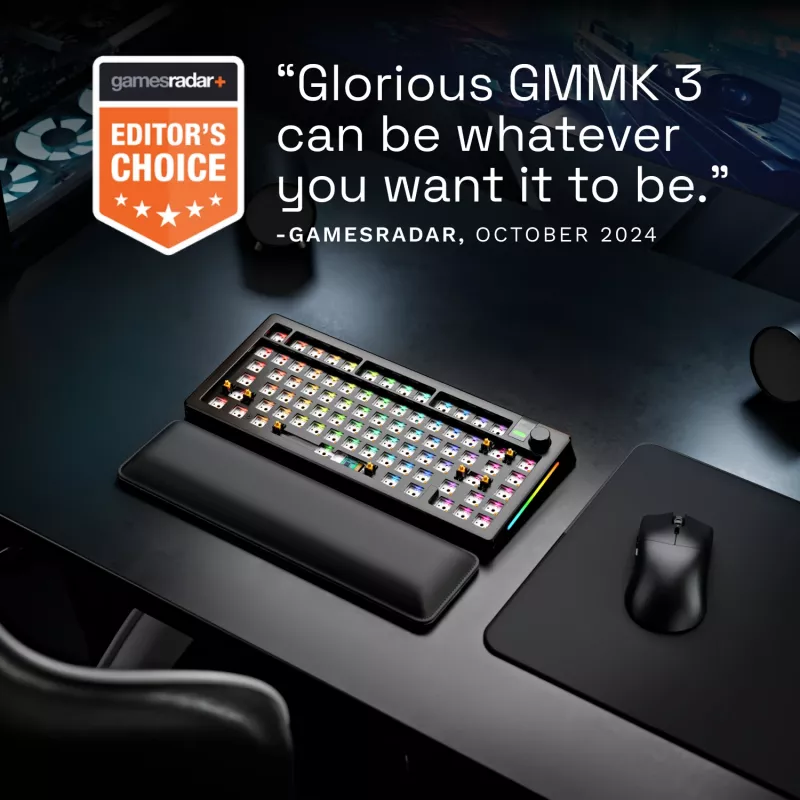 Glorious GMMK 3 Pro 75% teclado gaming barebone GLO-KB-GMMK3-PRO-75-BB-W-BLK-US, com fio, disposição ANSI US, preto