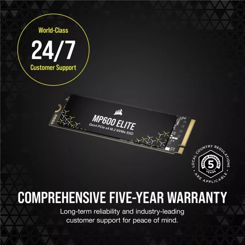 SSD Corsair MP600 Elite CSSD-F1000GBMP600ENH, 1 TB, M.2 2280, PCIe 4.0 x4 NVMe, 3D TLC, encriptação AES de 256 bits