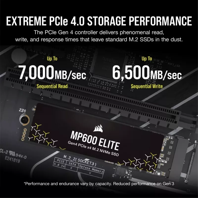 SSD Corsair MP600 Elite CSSD-F1000GBMP600ENH, 1 TB, M.2 2280, PCIe 4.0 x4 NVMe, 3D TLC, encriptação AES de 256 bits