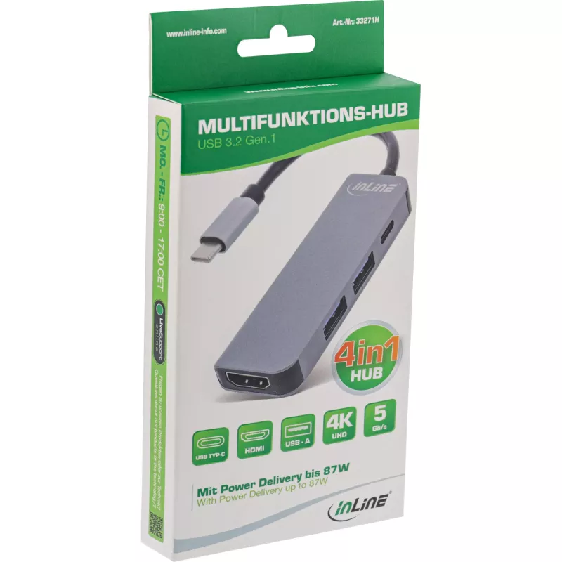 Multihub InLine USB 3.2 Gen.1, 2x USB-A, HDMI 4K/30Hz, USB-C PD 87W