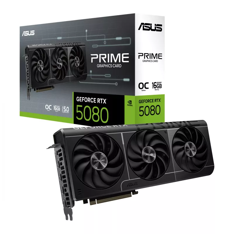 Placa gráfica ASUS GeForce RTX 5080 — 16 GB GDDR7, 256 Bit, PCIe 5.0, 3x DisplayPort, 1x HDMI, 306×126×50 mm