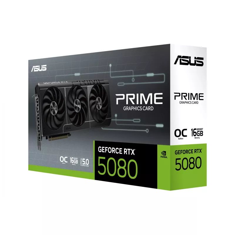Placa gráfica ASUS GeForce RTX 5080 — 16 GB GDDR7, 256 Bit, PCIe 5.0, 3x DisplayPort, 1x HDMI, 306×126×50 mm