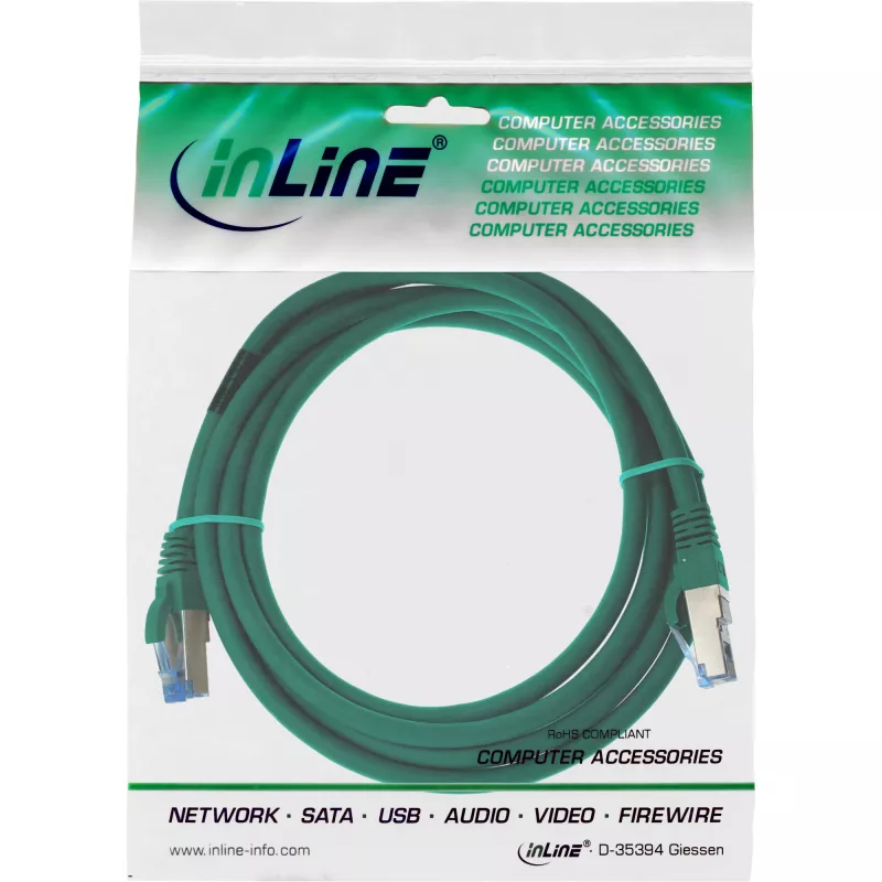 Cabo Patch InLine S/FTP PiMF Cat.6A halogen free 500MHz Verde 1.5m