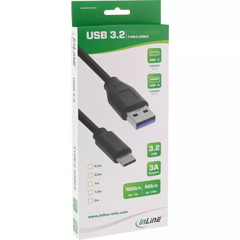 Cabo InLine USB 3.2 Gen.1x2, ficha USB-C / ficha USB-A, preto, 1 m