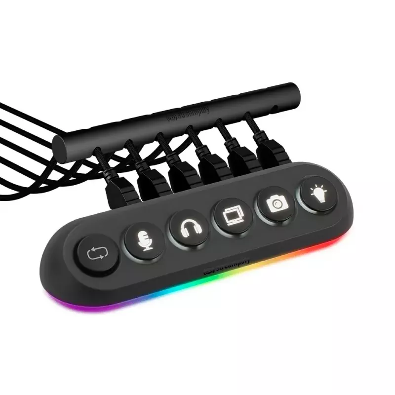 Streamplify HUB DECK 5 hub USB, 4x USB 3.0, 1x USB 2.0, RGB, 12V, cabo de alimentação UE, preto