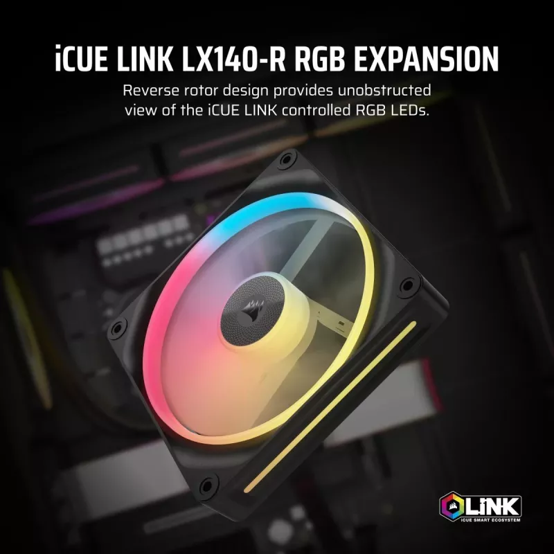 Ventoinha Corsair iCUE LINK LX140-R RGB 14 cm preta 2000 rpm 3,55 mmH2O