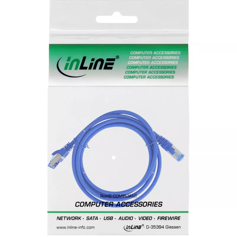 Cabo de rede InLine S/FTP PiMF Cat.6A sem halogéneos 500 MHz azul 3 m