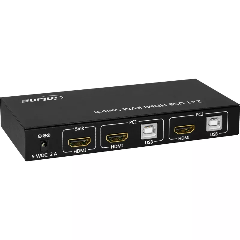 Comutador KVM InLine 2x1 HDMI, 2x1, HDMI 4K2K, hub USB 2.0, com áudio