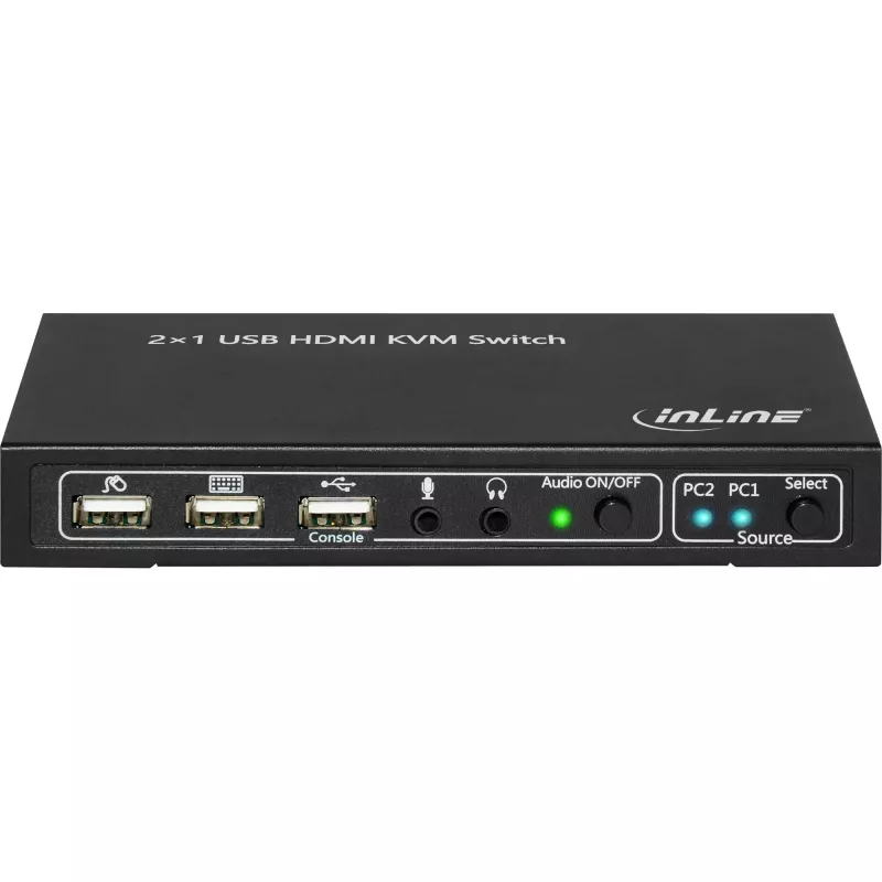 Comutador KVM InLine 2x1 HDMI, 2x1, HDMI 4K2K, hub USB 2.0, com áudio