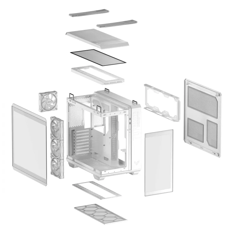Caixa de PC ASUS TUF GAMING GT502 Horizon TG ARGB Branco — Midi Tower, ATX, vidro temperado, 4×3,5 polegadas baías, GPU máx. 400 mm