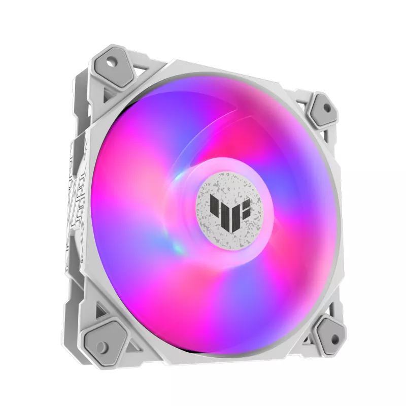 Arrefecedor de ar ASUS TUF GAMING TF120 ARGB WHITE EDITION — 3 ventoinhas de 120 mm, 1900 rpm, 29 dB, telecomando