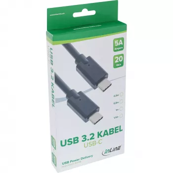 Cabo USB 3.2 Gen.2x2 InLine 35701A 1m USB-C macho/macho preto