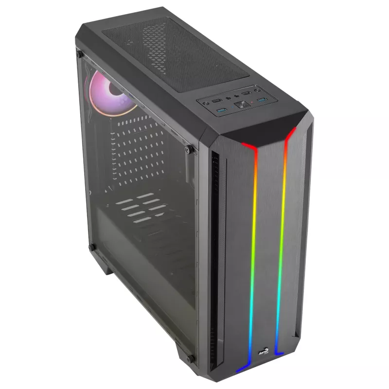 Aerocool SKYLINEV2BK Caixa PC ATX painel frontal duplo LED ARGB, ventoinha ARGB 12cm Preto