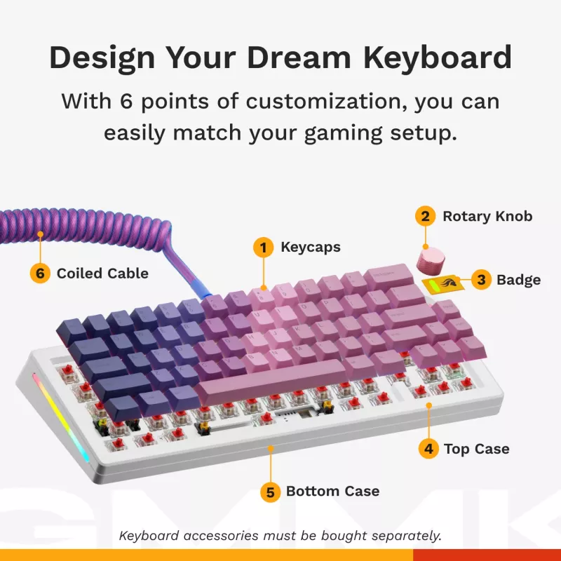 Teclado Gaming Mecânico GLORIOUS GMMK 3 65% Branco — USB com fios, RGB, QWERTY (US)