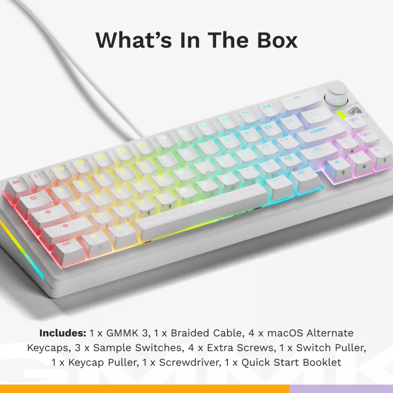 Teclado Gaming Mecânico GLORIOUS GMMK 3 65% Branco — USB com fios, RGB, QWERTY (US)