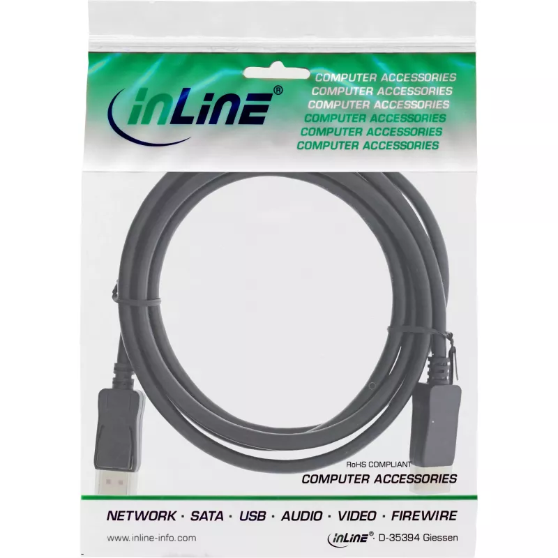 Cabo DisplayPort 1.4 InLine, 8K4K, preto, dourado, 1 m