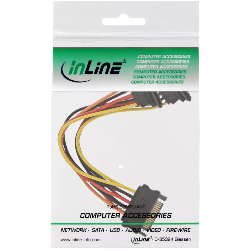 Cabo de alimentação SATA em Y InLine conector fêmea SATA / 2x conector macho SATA com bloqueio 0,15 m
