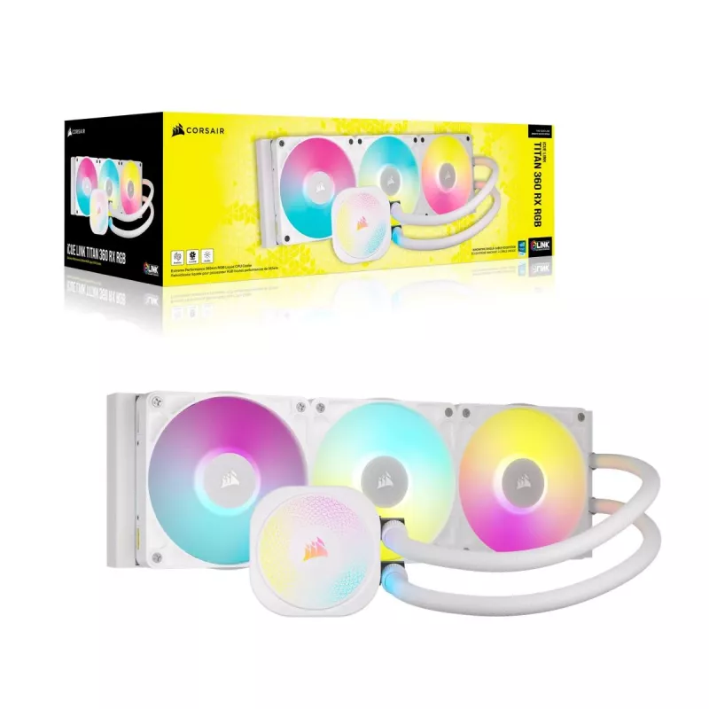 Dissipador de CPU CORSAIR - Icue Link Titan 360 Rx RGB Refrigeração Líquida AIO - Branco