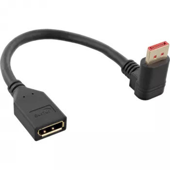 Cabo adaptador InLine DisplayPort 1.4 M/F, 8K4K, curvado para baixo, preto/dourado