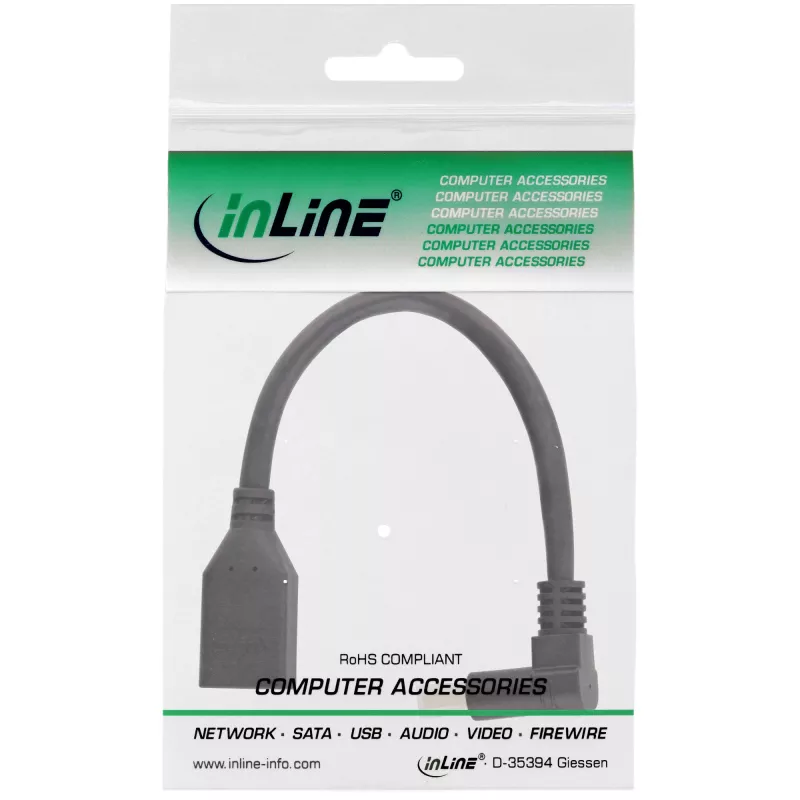 Cabo adaptador InLine DisplayPort 1.4 M/F, 8K4K, curvado para baixo, preto/dourado