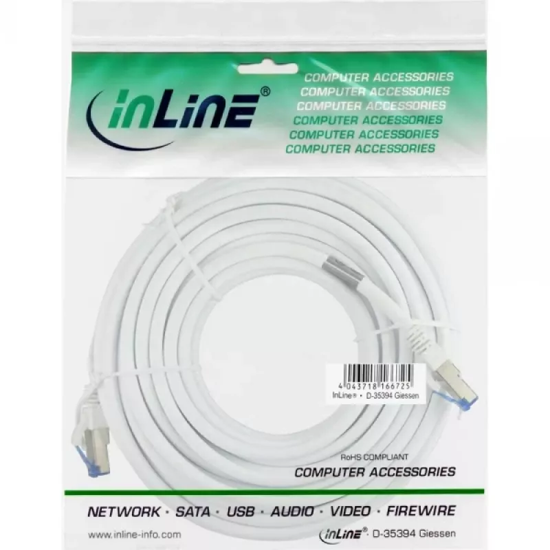 Cabo de rede InLine S/FTP PiMF Cat.6A sem halogéneos 500MHz branco 10m