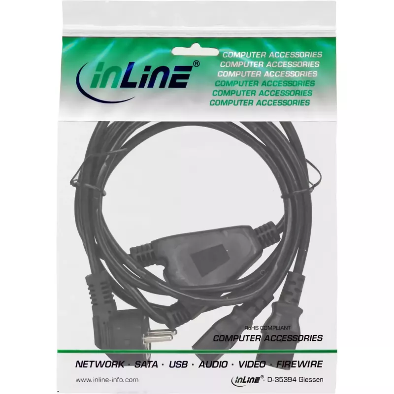 InLine Cabo de alimentação em Y 1x CEE 7/7 angular / 2x ficha IEC C13 de 3 polos, 1,8 m