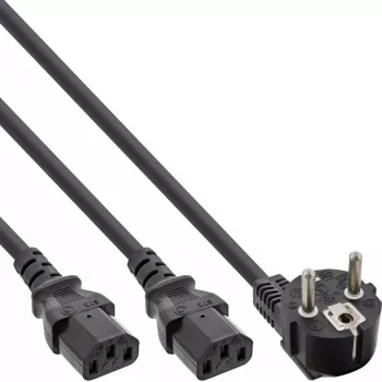 InLine Cabo de alimentação em Y 1x CEE 7/7 angular / 2x ficha IEC C13 de 3 polos, 1,8 m