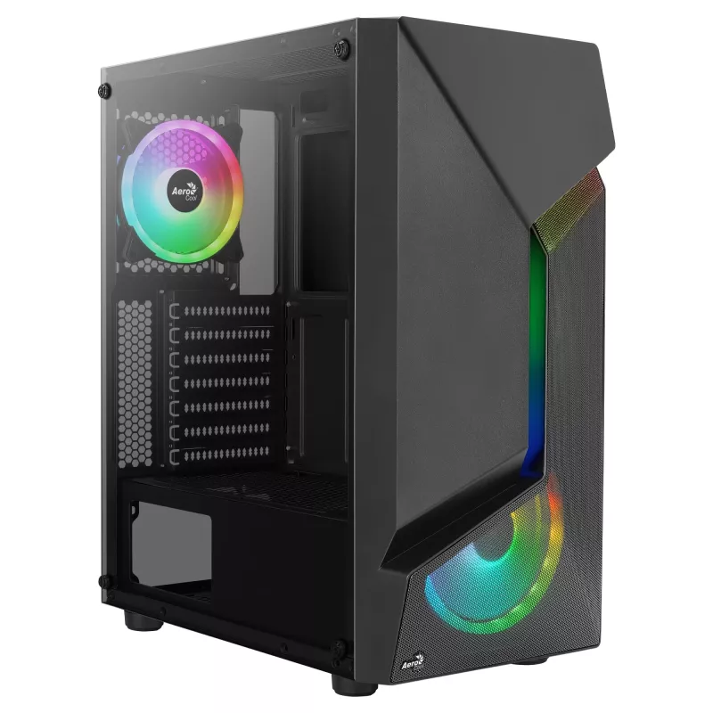 Aerocool SCAPEBKV3 caixa Gaming ATX frente RGB LED vidro temperado 3x ventoinhas ARGB preto