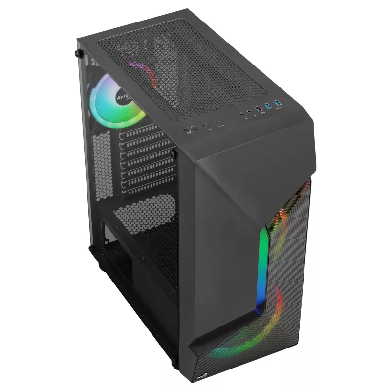 Aerocool SCAPEBKV3 caixa Gaming ATX frente RGB LED vidro temperado 3x ventoinhas ARGB preto