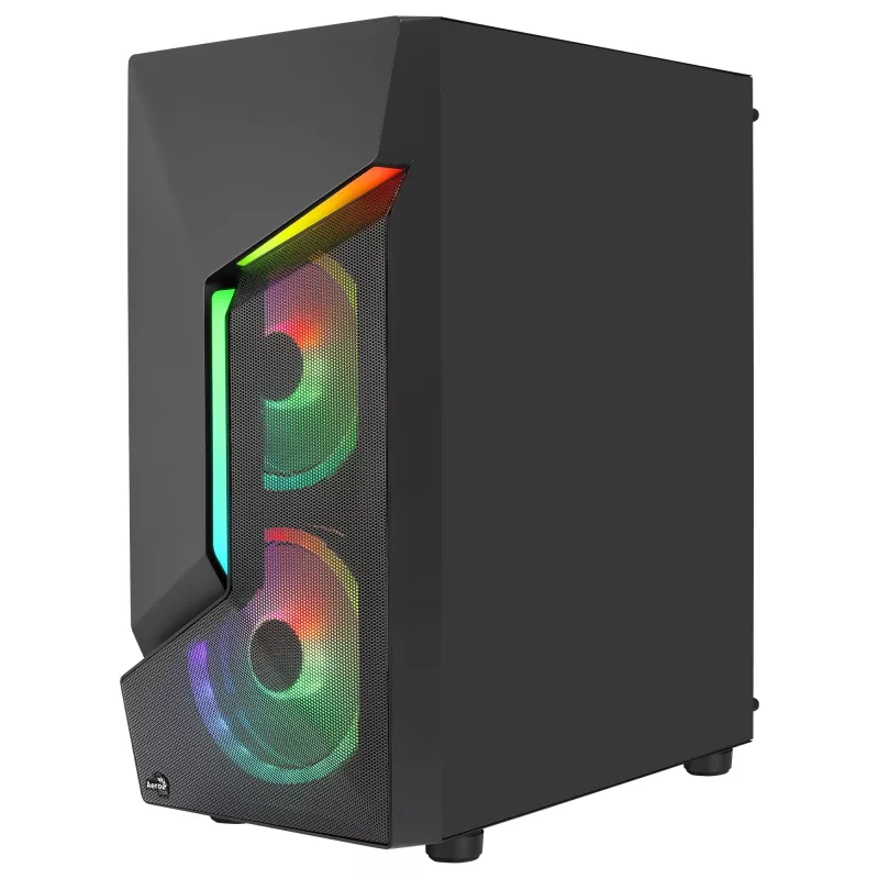 Aerocool SCAPEBKV3 caixa Gaming ATX frente RGB LED vidro temperado 3x ventoinhas ARGB preto