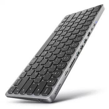 Axagon HMC-KB-GE, hub USB 5Gbps com teclado, HDMI 4K/60Hz, 3x USB-A, SD/mSD, áudio, PD 100, layout alemão
