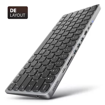 Axagon HMC-KB-GE, hub USB 5Gbps com teclado, HDMI 4K/60Hz, 3x USB-A, SD/mSD, áudio, PD 100, layout alemão