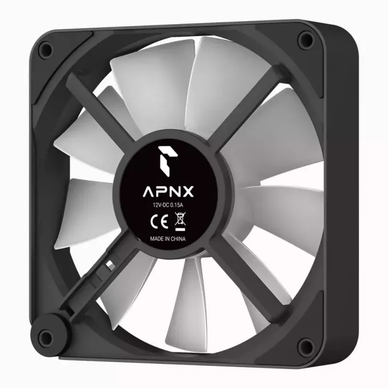 APNX FP2-120 PWM ARGB ventoinha de caixa, 120 mm, 500–1800 rpm, 83,85 CFM, 34,8 dB, preto