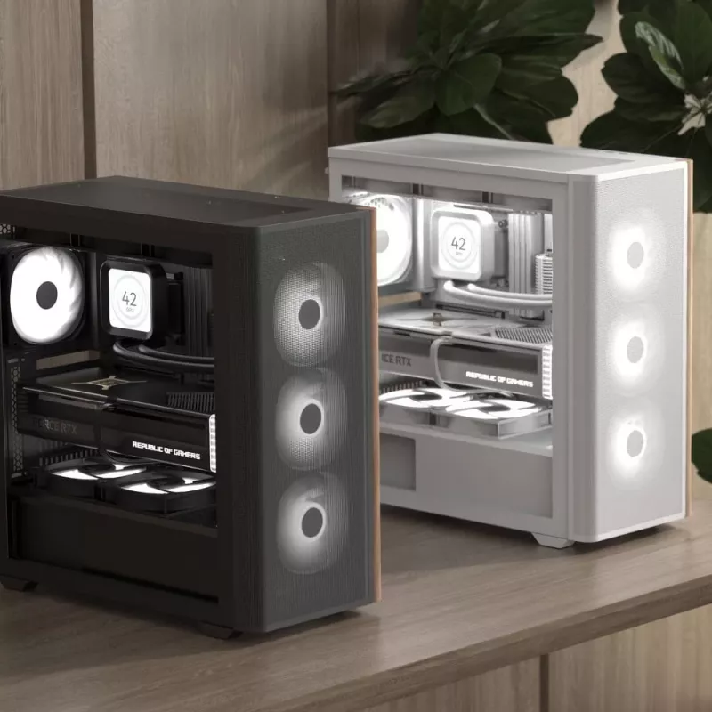 Aerocool D501A Midi Tower preto, madeira