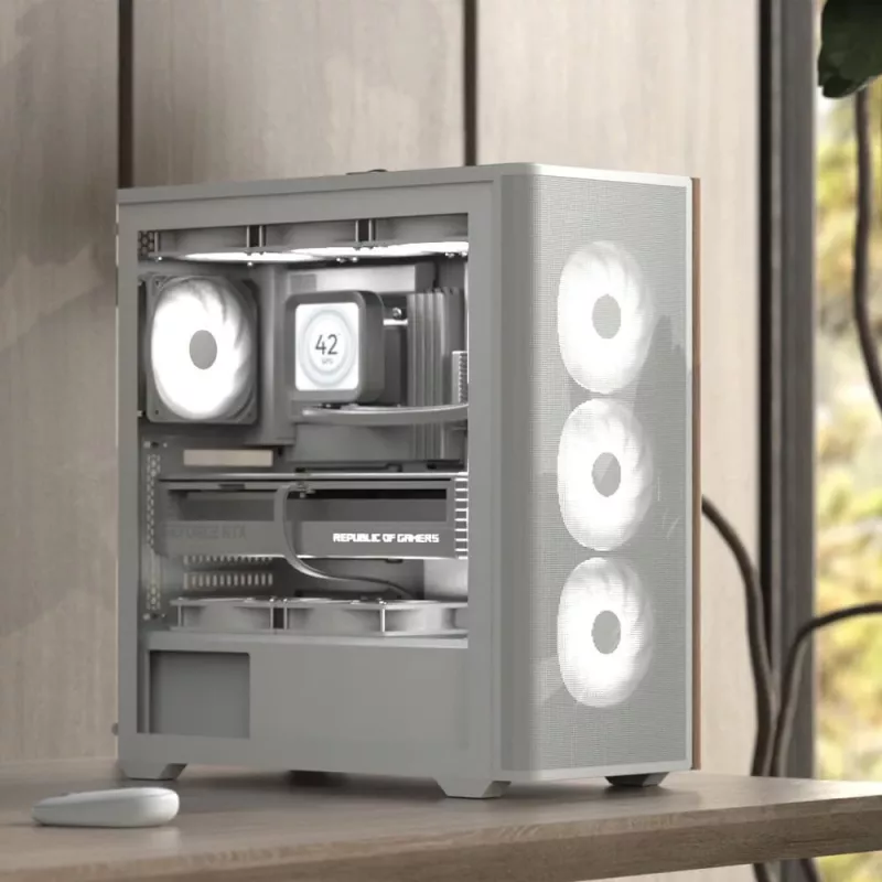 Aerocool D501A Midi Tower preto, madeira