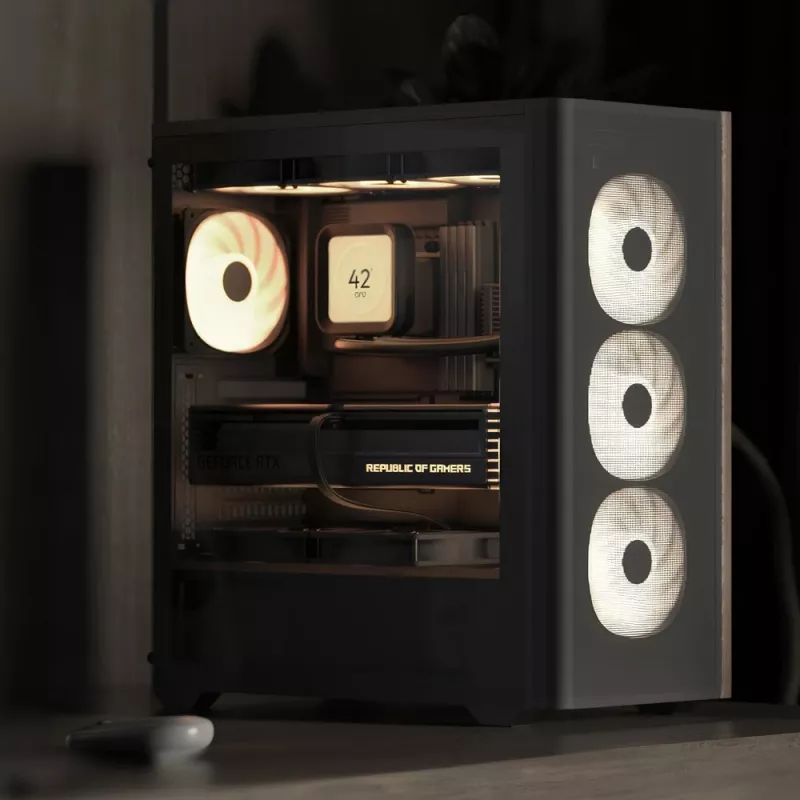 Aerocool D501A Midi Tower preto, madeira