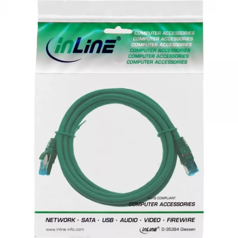Cabo Patch InLine S/FTP PiMF Cat.6A sem halogéneos 500MHz verde 3m