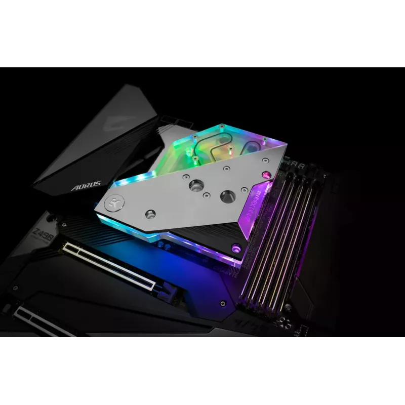 Bloco de água EK Water Blocks acrílico alumínio latão cobre prateado transparente