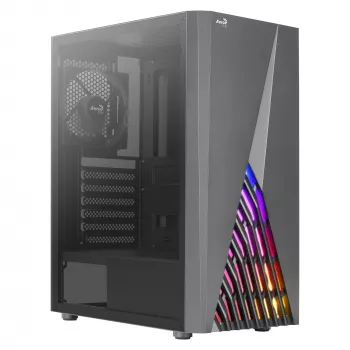 Caixa de PC Aerocool DELTABKV1 ATX com frente RGB, janela lateral completa, ventoinha de 12 cm, preta