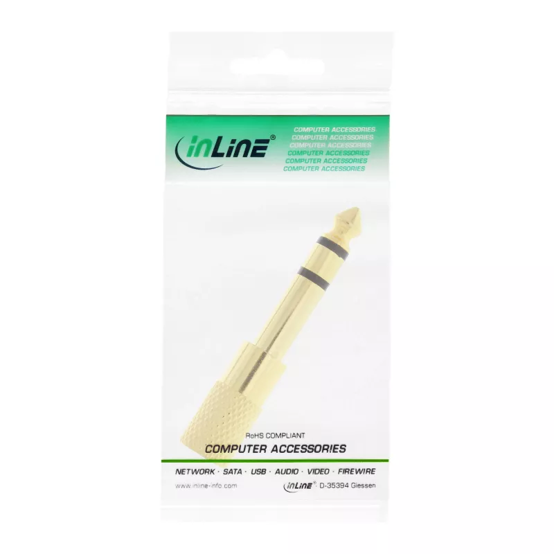Adaptador de áudio InLine ficha 6,3mm / conector fêmea 3,5mm estéreo banhado a ouro metal