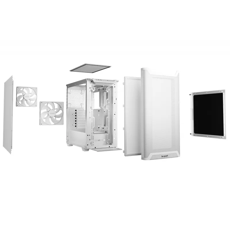 Caixa de PC be quiet! PURE BASE 501 Airflow Midi Tower branco — ATX, 3×140mm à frente, 1×140 mm atrás, 5×2,5 polegadas, 2×3,5 polegadas, USB‑C, suporte PWM
