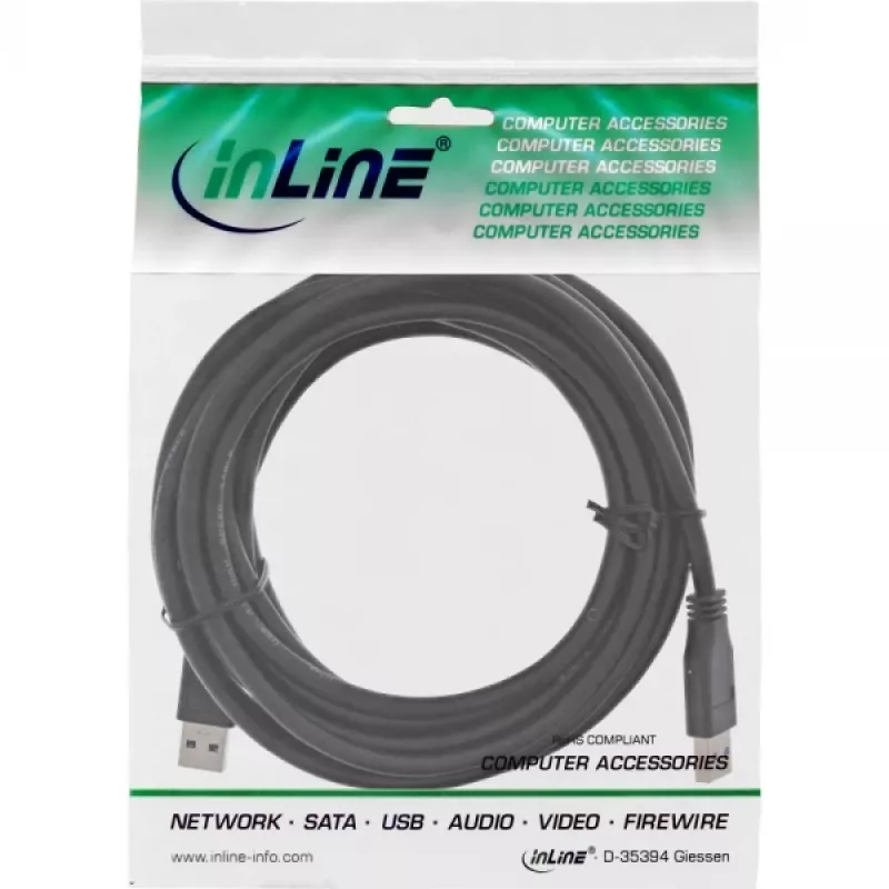 Cabo InLine USB 3.2 Gen.1 Type-A macho / Type-A macho, preto, 5m